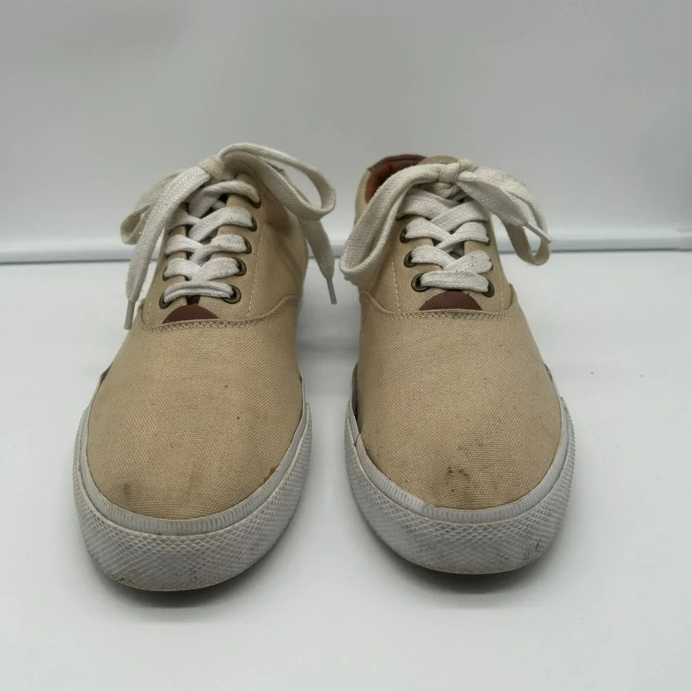 Polo Ralph Lauren Vaughn Sneaker Men 11 Solid Canvas‎ Leather Lace Up Khaki Tan